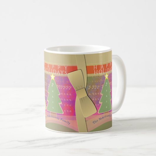 Mug "Joyeuses Vacances" Vieux Vaches d'or, Arbres Mono (Devant droit)