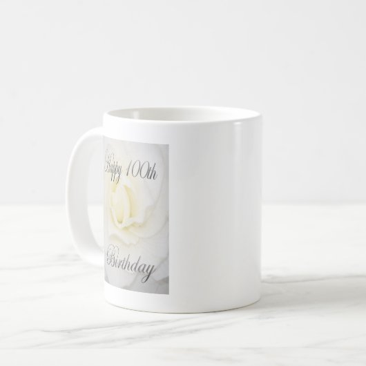 Mug Joyeux 100e anniversaire Fleur blanche (Devant gauche)