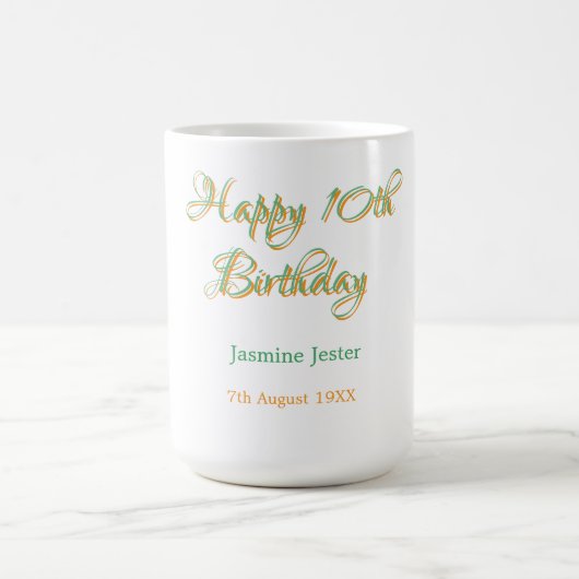 Mug joyeux 10e anniversaire orange vert nom date simpl (Centre)