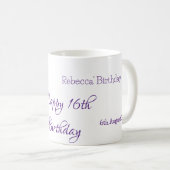 Mug Joyeux 16e anniversaire violet ajouter nom monogra (Devant droit)
