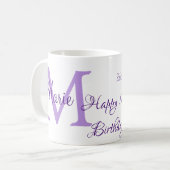 Mug Joyeux 16e anniversaire violet ajouter nom monogra (Devant gauche)