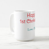 Mug joyeux 1er noël rouge vert amour nom simple (Devant gauche)