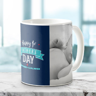 Mug Joyeux 1er Père Jour 2 Photo Turquoise Type Marine