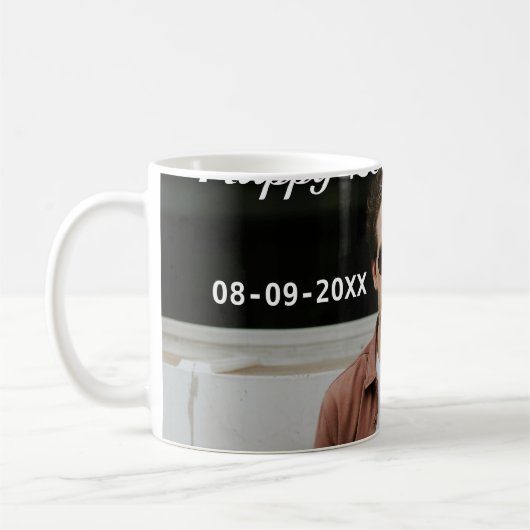 Mug Joyeux 20e anniversaire simple photo ajouter nom d (Gauche)