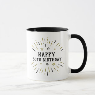 Mug Joyeux 50e anniversaire feux d'artifice Blanc Blac