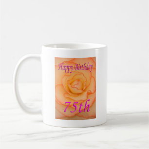 Mug Joyeux 75e anniversaire Fleur Jaune avec Trim Rose