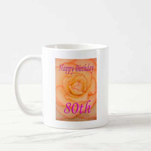 Mug Joyeux 80e anniversaire Fleur Jaune avec Trim Rose (Gauche)