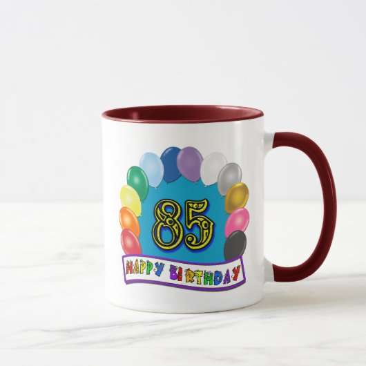 Mug Joyeux 85th anniversaire avec des ballons (Droite)