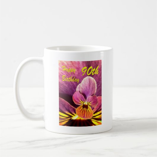 Mug Joyeux 90ème anniversaire Pansy Flower (Gauche)