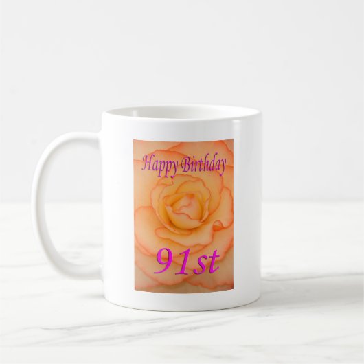 Mug Joyeux 91ème anniversaire Fleur Jaune avec Trim Ro (Gauche)