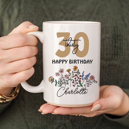 Mug Joyeux anniversaire 30 tasse, Nom personnalisé fle