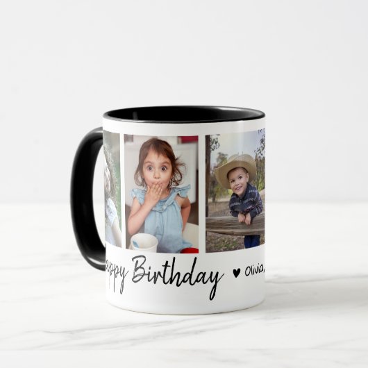 Mug Joyeux Anniversaire 5 Photo Collage noir et blanc (Devant gauche)