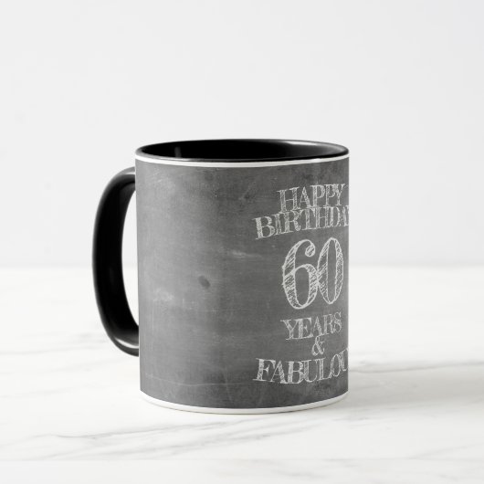 Mug Joyeux anniversaire - 60 ans & Fabuleux en chalkbo (Devant gauche)