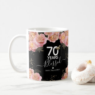 Mug Joyeux anniversaire 70 ans béni rose Floral