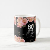 Mug Joyeux anniversaire 80 ans béni café rose floral (Devant droit)