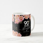 Mug Joyeux anniversaire 90 ans béni café rose floral (Devant droit)