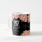 Mug Joyeux anniversaire 90 ans béni café rose floral (Devant gauche)