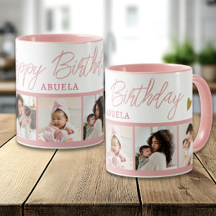 Mug Joyeux Anniversaire Abuela 5 Photos Montage Rose