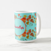 Mug Joyeux Anniversaire aqua Orange Poppy Womans Nom M (Devant droit)
