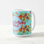 Mug Joyeux Anniversaire aqua Orange Poppy Womans Nom M (Devant droit)