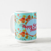 Mug Joyeux Anniversaire aqua Orange Poppy Womans Nom M (Devant gauche)