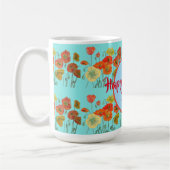 Mug Joyeux Anniversaire aqua Orange Poppy Womans Nom M (Gauche)