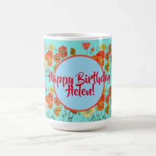 Mug Joyeux Anniversaire aqua Orange Poppy Womans Nom M