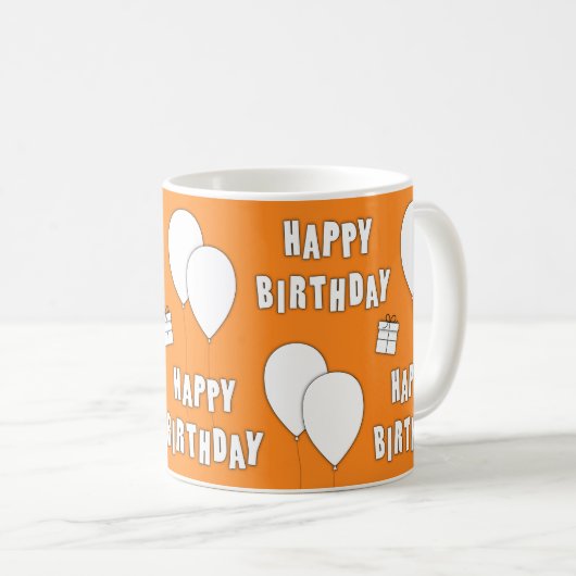 Mug Joyeux Anniversaire Avec Arrière - plan Orange De (Devant droit)