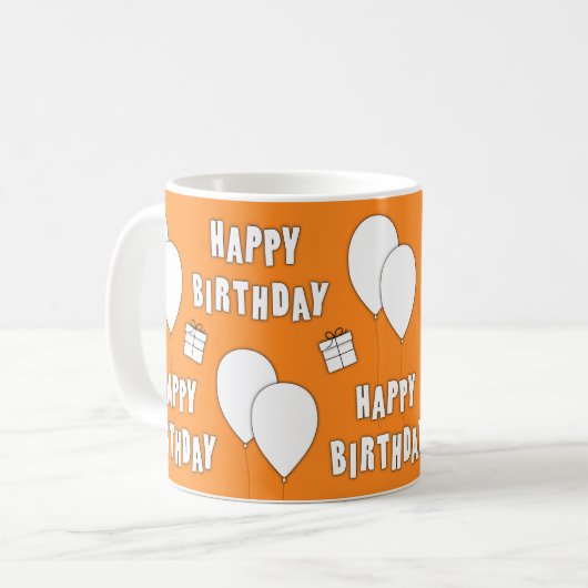 Mug Joyeux Anniversaire Avec Arrière - plan Orange De (Devant gauche)