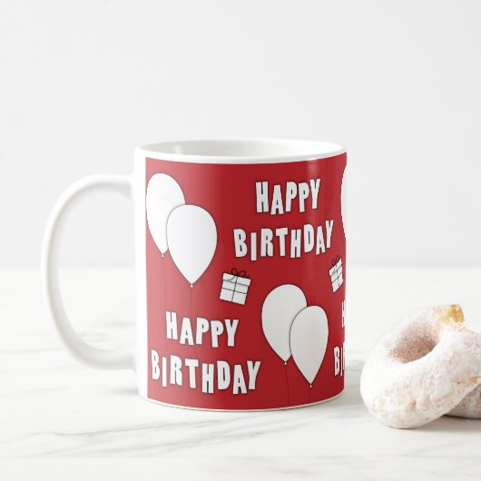Mug Joyeux Anniversaire Avec Arrière - plan Rouge Ball (Avec donut)