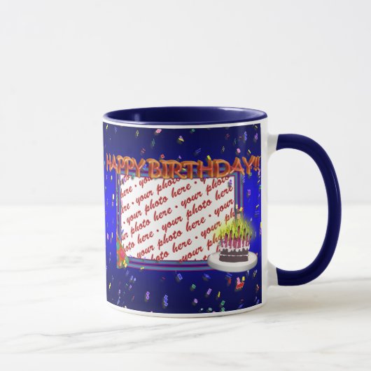 Mug Joyeux Anniversaire Avec Cadre Photo Confetti (Droite)