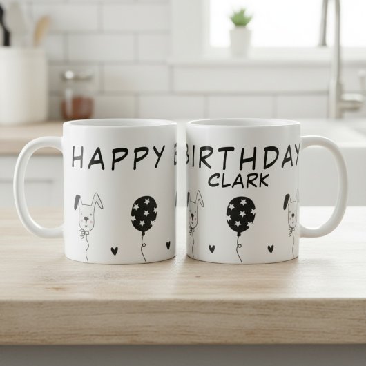 Mug Joyeux Anniversaire avec Chiens et Ballons
