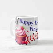 Mug Joyeux Anniversaire Baseball rayé bleu et blanc (Devant gauche)
