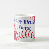 Mug Joyeux Anniversaire Baseball rayé bleu et blanc (Centre)