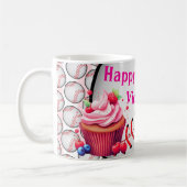 Mug Joyeux Anniversaire Baseball rayé rose et blanc (Gauche)