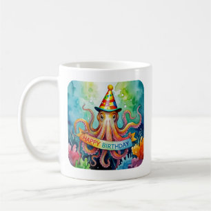 Mug Joyeux Anniversaire Chapeau de Fête de Pieuvre Con