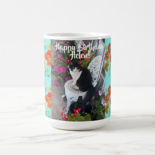 Mug Joyeux Anniversaire Chat Orange Poppy Femmes Nom M (Centre)
