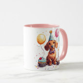Mug Joyeux Anniversaire Chien Teckel  (Devant droit)