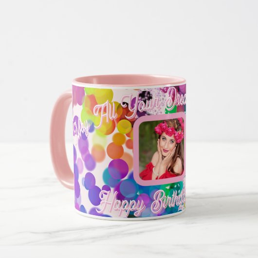 Mug Joyeux Anniversaire Colorful Bokeh Bubbles Pink Ph (Devant gauche)