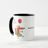 Mug Joyeux Anniversaire Cute Balloon Fox Nom personnal (Devant gauche)