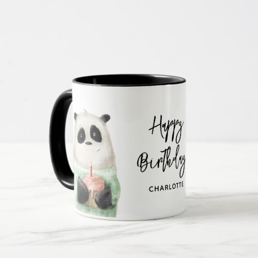 Mug Joyeux Anniversaire Cute Panda Cake Nom personnali (Devant gauche)