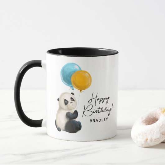 Mug Joyeux Anniversaire Cute Panda Nom personnalisé (Avec donut)