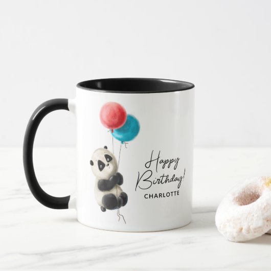 Mug Joyeux Anniversaire Cute Panda Nom personnalisé (Avec donut)