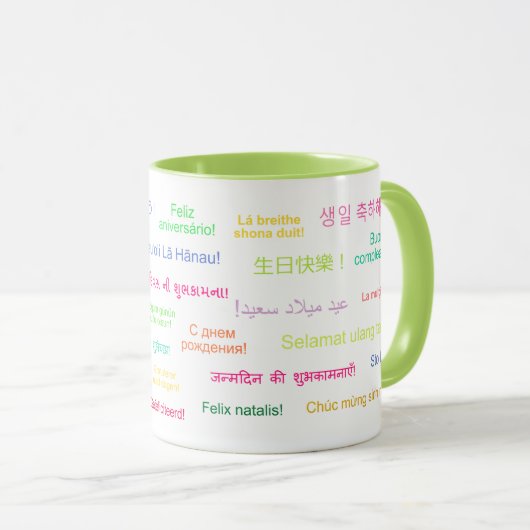 Mug Joyeux anniversaire dans les langues du monde enti (Devant droit)