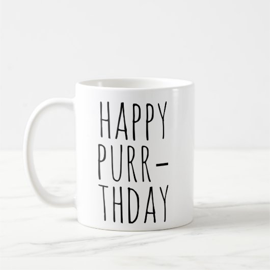 Mug Joyeux anniversaire de ronronnement Thème de chat (Gauche)