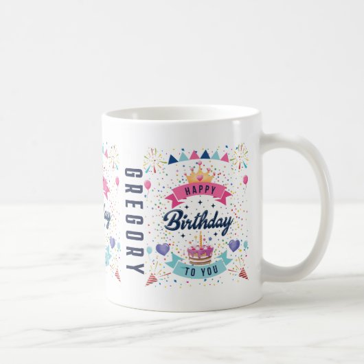 Mug Joyeux Anniversaire Festiver Graphique Nom personn (Droite)