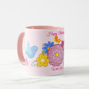 Mug Joyeux anniversaire Fleurs sauvages Jardin Oiseaux