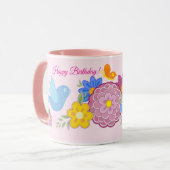 Mug Joyeux anniversaire Fleurs sauvages Jardin Oiseaux (Devant gauche)