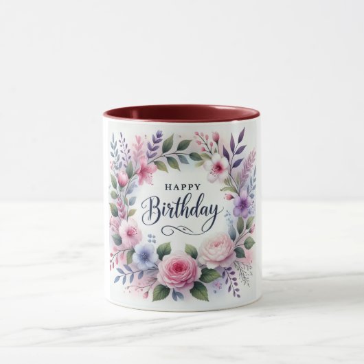 Mug Joyeux anniversaire Floral Wreath Beauté (Centre)