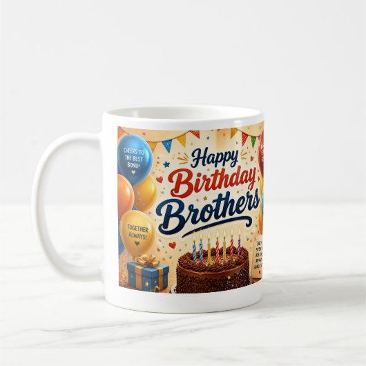 Mug Joyeux Anniversaire Frères Célébration (Gauche)